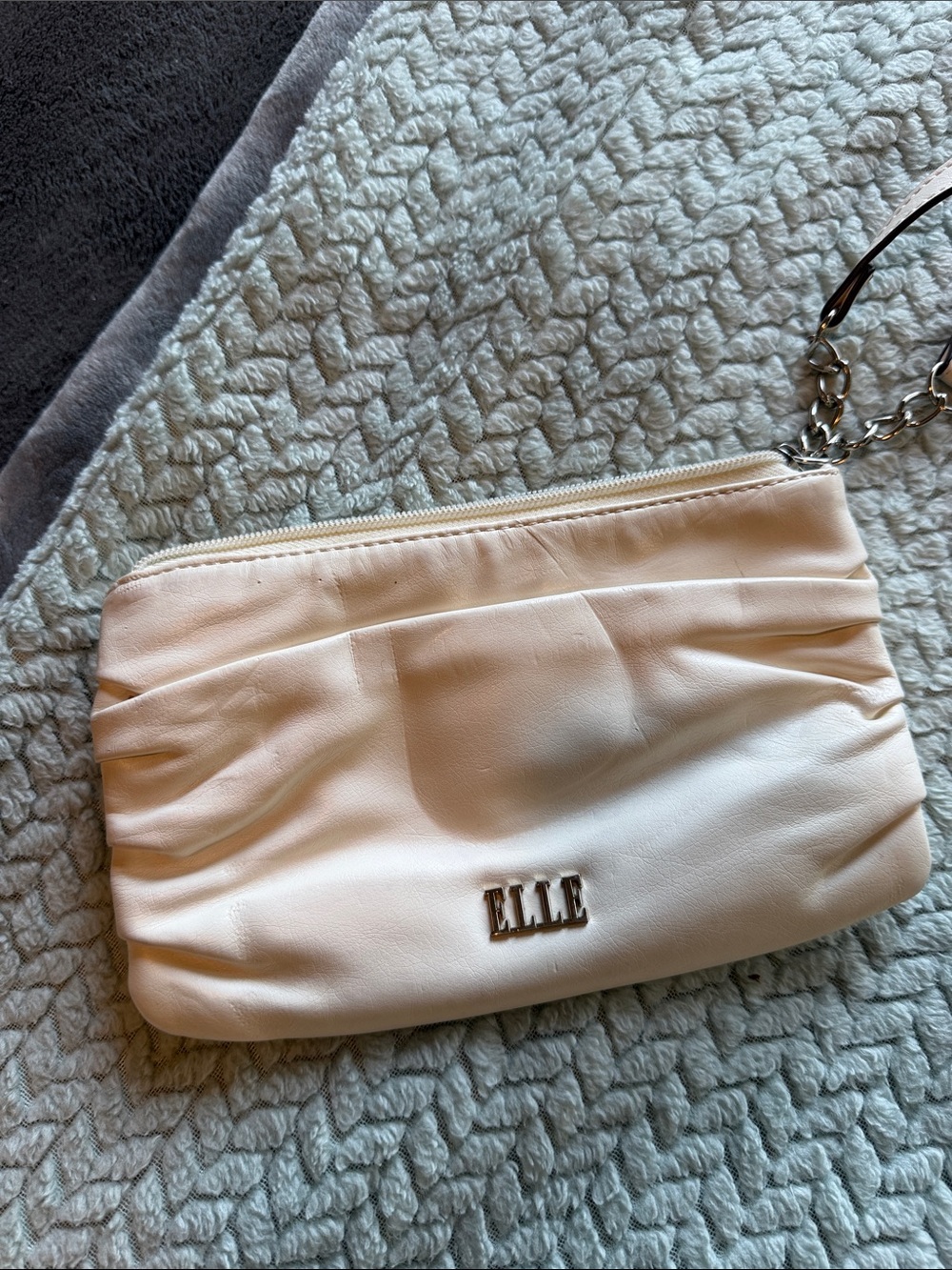 ELLE Cream Wristlet Clutch with Chain Strap